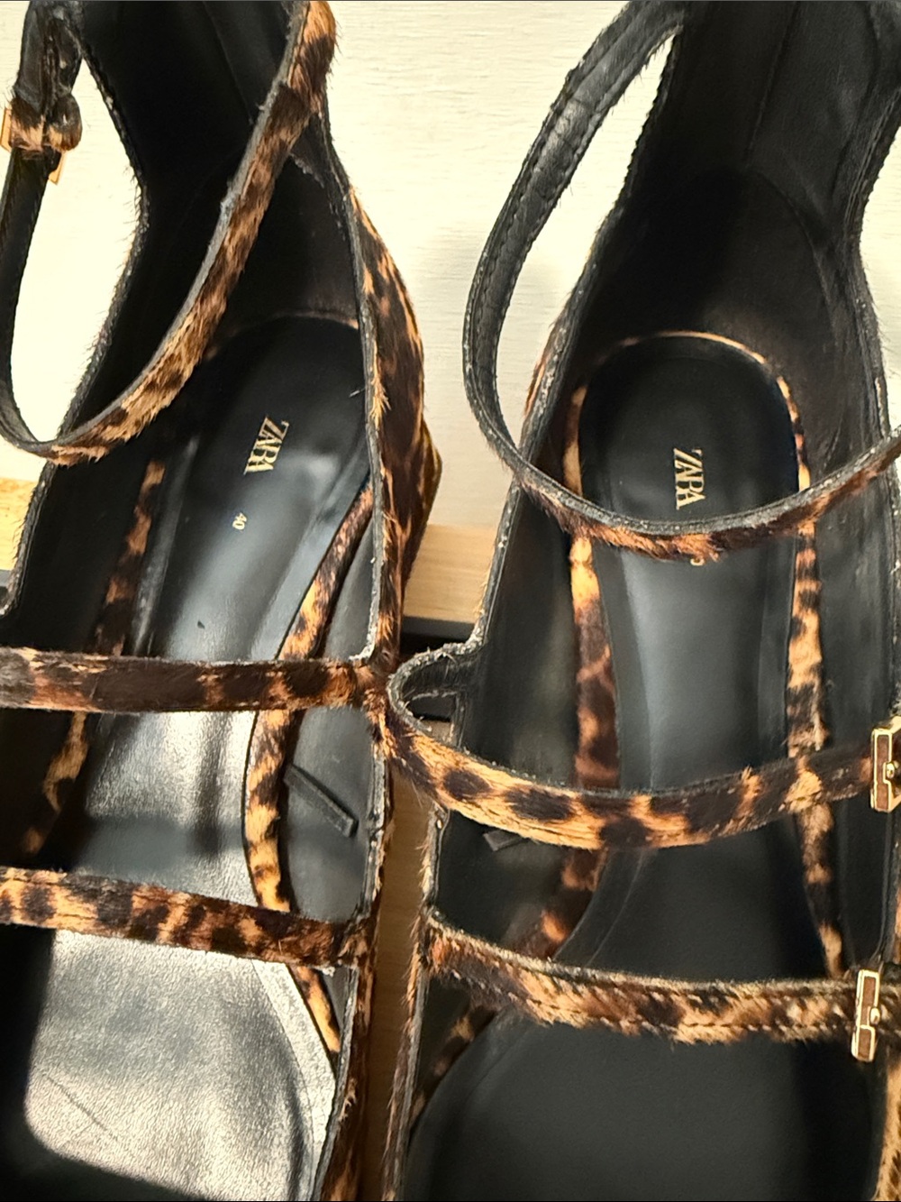 Zara Leopard Print Strappy Women's Flats - Picture 2 of 6